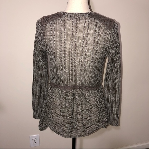 Knox Rose Size XS Open Weave Cardigan Crochet Peplum Gray Brown Long Sleeve - Picture 5 of 9